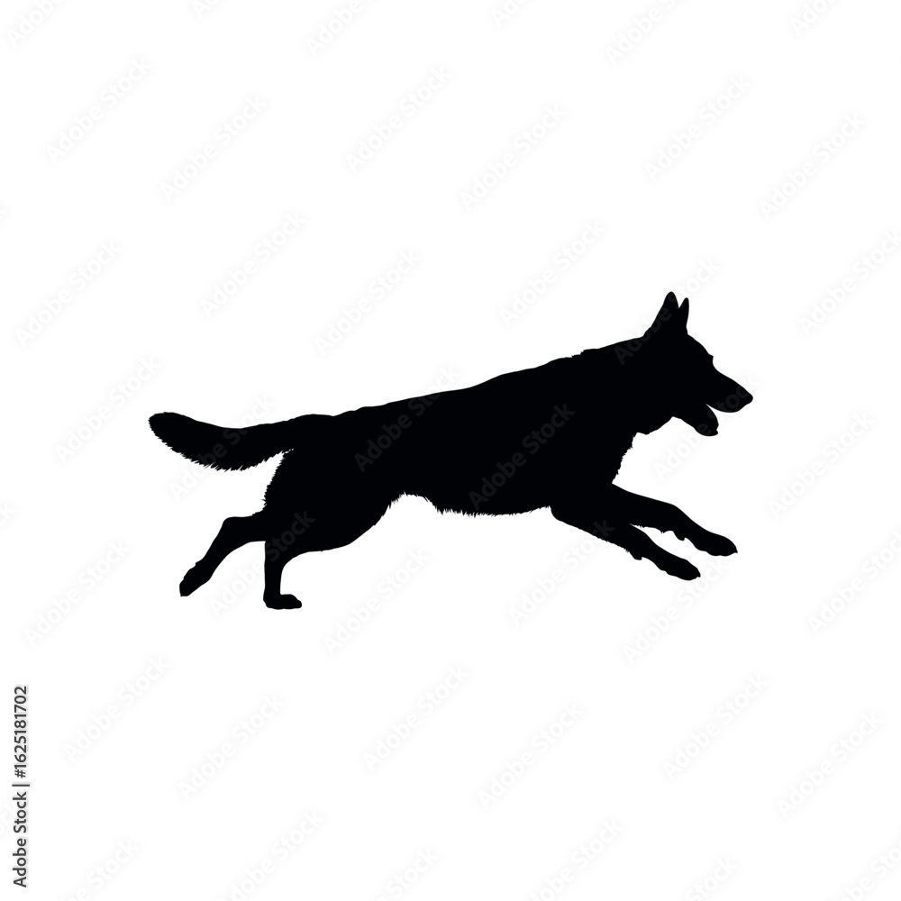 Naklejka premium Black silhouette of a German Shepherd dog running on a white background vector