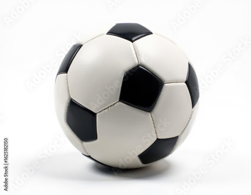 A simple illustration of a black and white soccer ball placed on a white surface