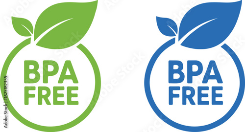 BPA free label with leaves, green and blue, isolated on white background