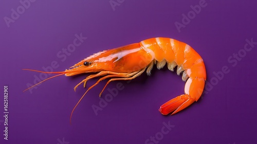 Single Orange Shrimp on Purple Background