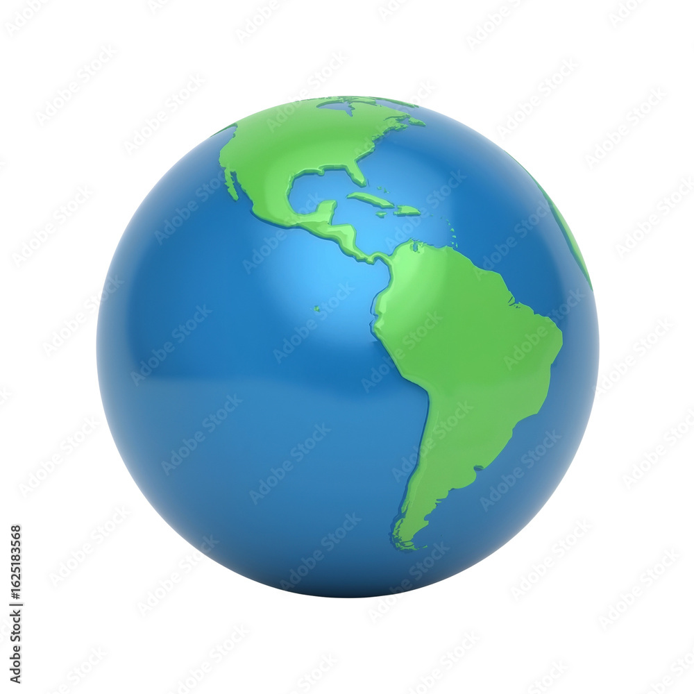 Fototapeta premium Glossy world rendering illustrating the American continents with a transparent design