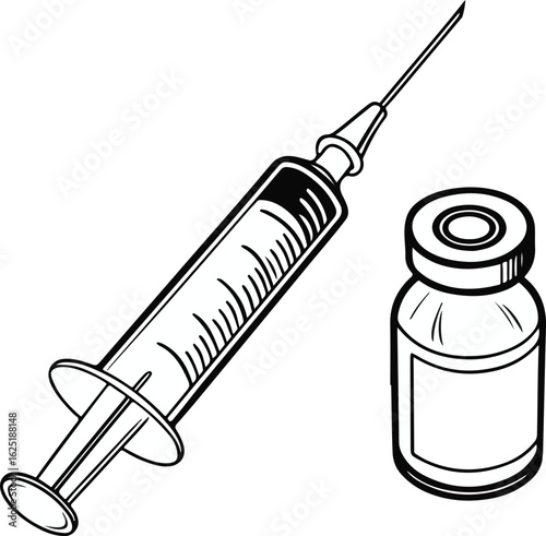Syringe with Vaccine Vial - Medical Injection and Healthcare Illustration