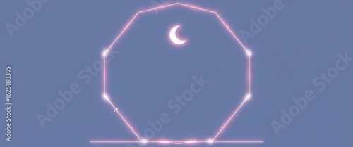 Minimalist glowing pastel heart & moon geometric frames  Vector illustration, art, glowing