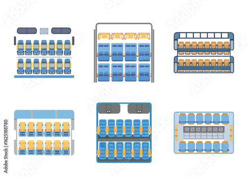 Set of Different Train, Bus, or Airplane Seating Arrangements and Layouts