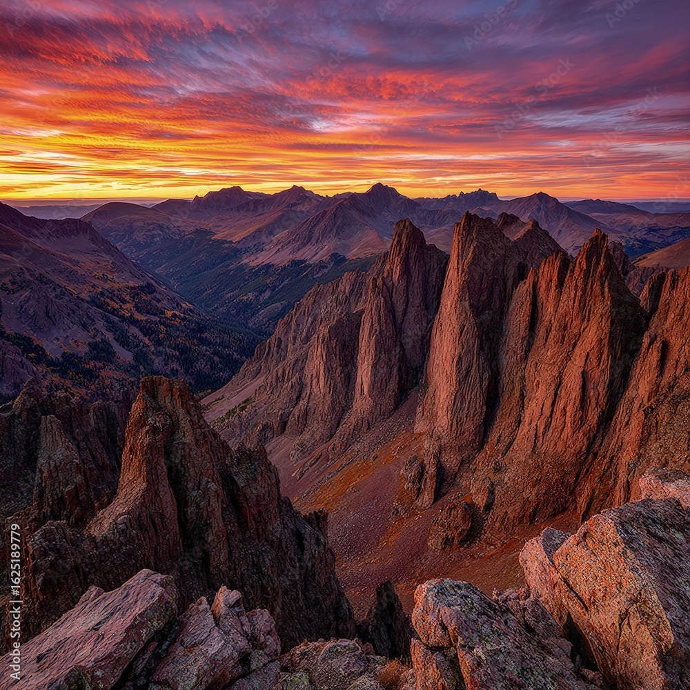 Fototapeta premium Colorful Mountain Peaks Sunrise View