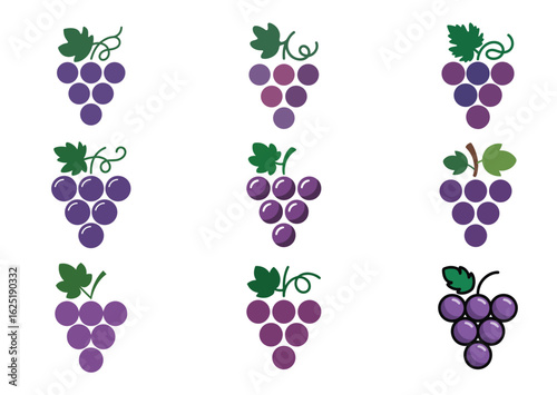 Grape Vector Illustration, Grape Icon Set