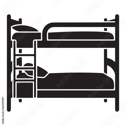 Silhouette of a bunk bed with two mattresses and a ladder minimalist black and white design perfect for hostel or dorm room