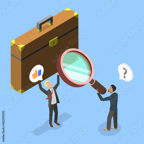 3D Isometric Flat Vector Illustration of Business Statistics, Analyzing Product Prototype Or Competitor In Business Case Study