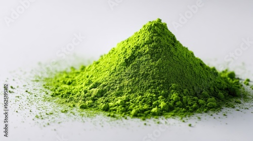 Pile Of Green Matcha Powder On White Background