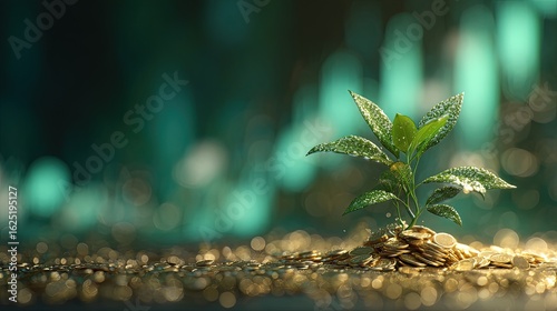 Green Sprout On Golden Soil Abstract Background