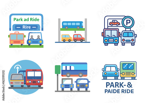 Diverse Set of Transportation Icons Representing Park and Ride Services Concepts