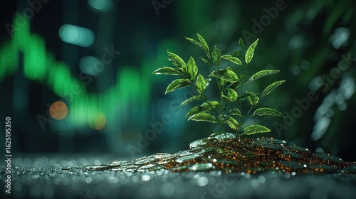 Growing Plant In Night Cityscape