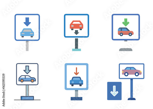 Various car access points and drop off zones signage indicating arrival
