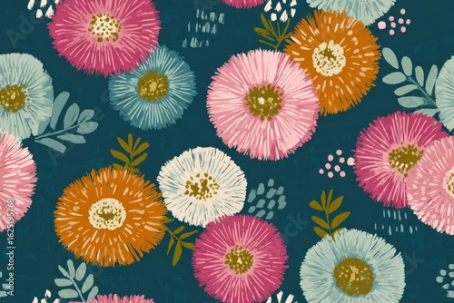 Vibrant Floral Pattern On Teal Background