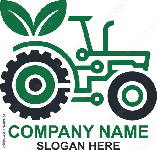 Modern Agricultural Tractor with Green Leaves and Circuitry