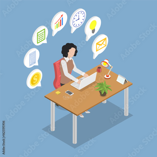 3D Isometric Flat Vector Illustration of Multitasking Freelancer, Professional Managing Tasks