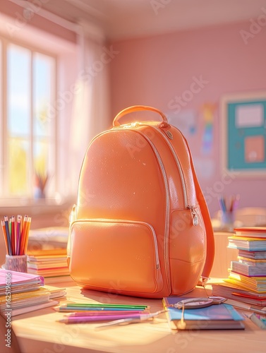 Orange Glitter Backpack In Classroom Setting