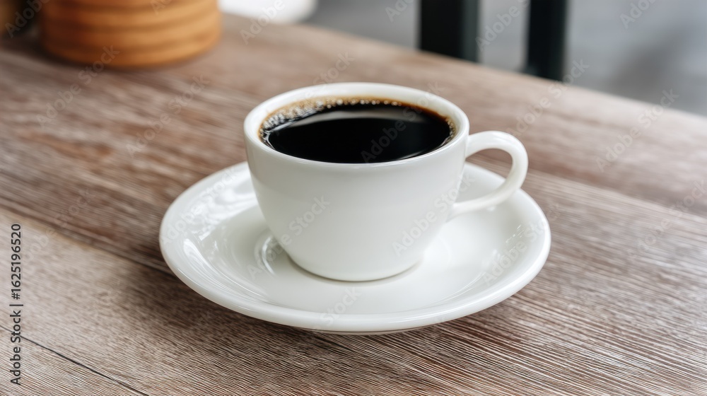 Fototapeta premium Black coffee cup on white saucer