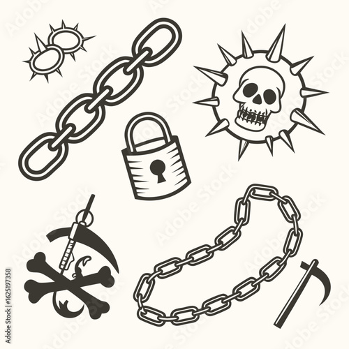 Halloween icon set chains broken chain rusty
