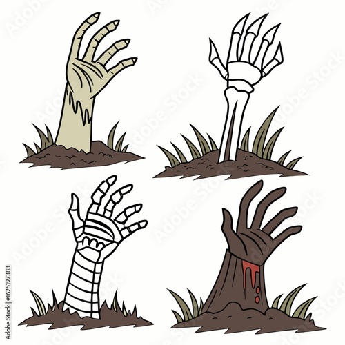 Halloween icon set grave hand zombie arm skelet