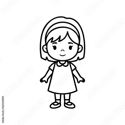 Cute Girl Coloring Page for Kids | Fun Vector Illustration, Cartoon Drawing, Printable Line Art