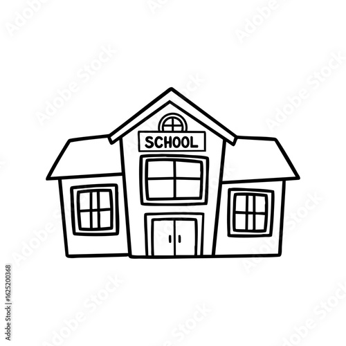 Clean line art of a school building ready for back to school designs and projects