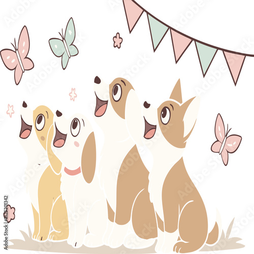 Butterfly Bliss Curious Pups under Party Banners