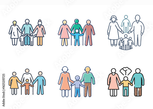 Diverse family structures holding hands representing unity, support, and generational bonds