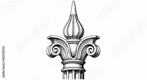 Classical Architectural Column Capital with Volutes and Stylized Finial Engraving
