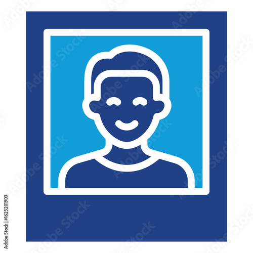 Portrait Photo Glyph Blue Silhouette Icon Vector Design - Framed image of a person, representing a personal portrait or profile picture
