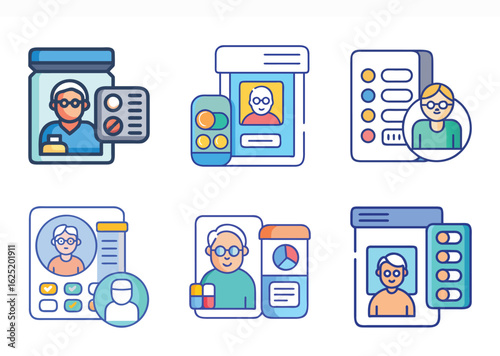 Medical adherence and medication tracking app interface concept vector illustration set