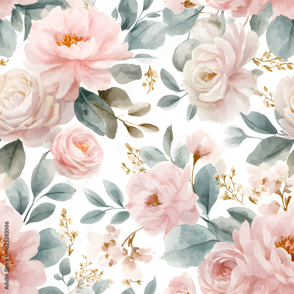 Fototapeta Watercolor Pink Floral Seamless Pattern
