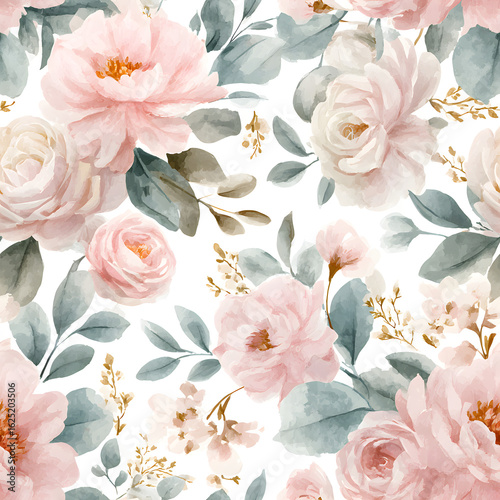 Watercolor Pink Floral Seamless Pattern