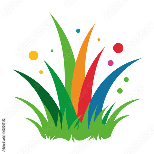 Colorful grass blades with floating circles