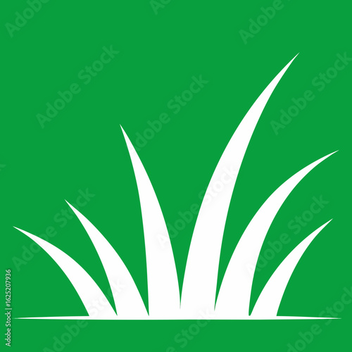 Stylized white grass blades on a vibrant green background