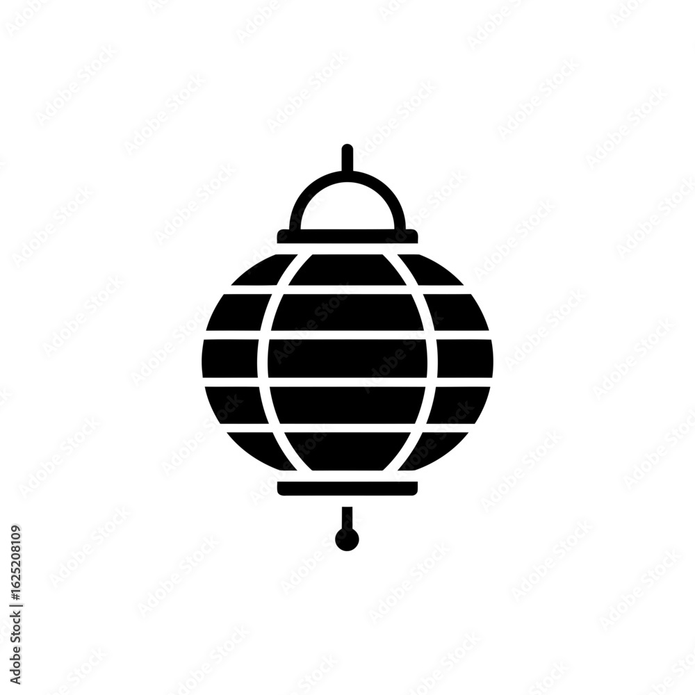 Black filled paper lantern icon for festive decoration and cultural events Black filled paper lantern icon for festive decoration and cultural events