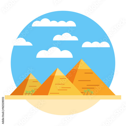 Flat Illustration of Great Pyramids in Egypt Desert
