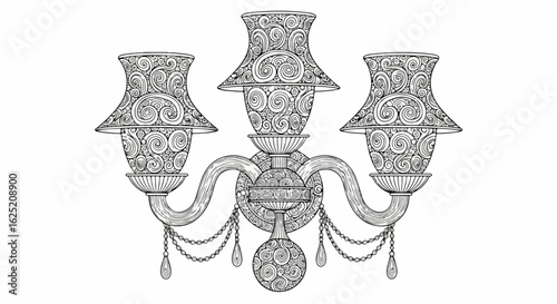 Ornate Three-Light Wall Sconce with Swirl Pattern and Crystal Accents