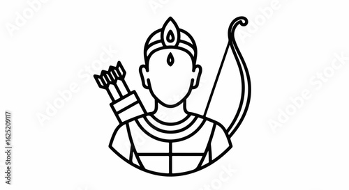 Line Art Illustration of a Hindu Deity with Bow and Arrows