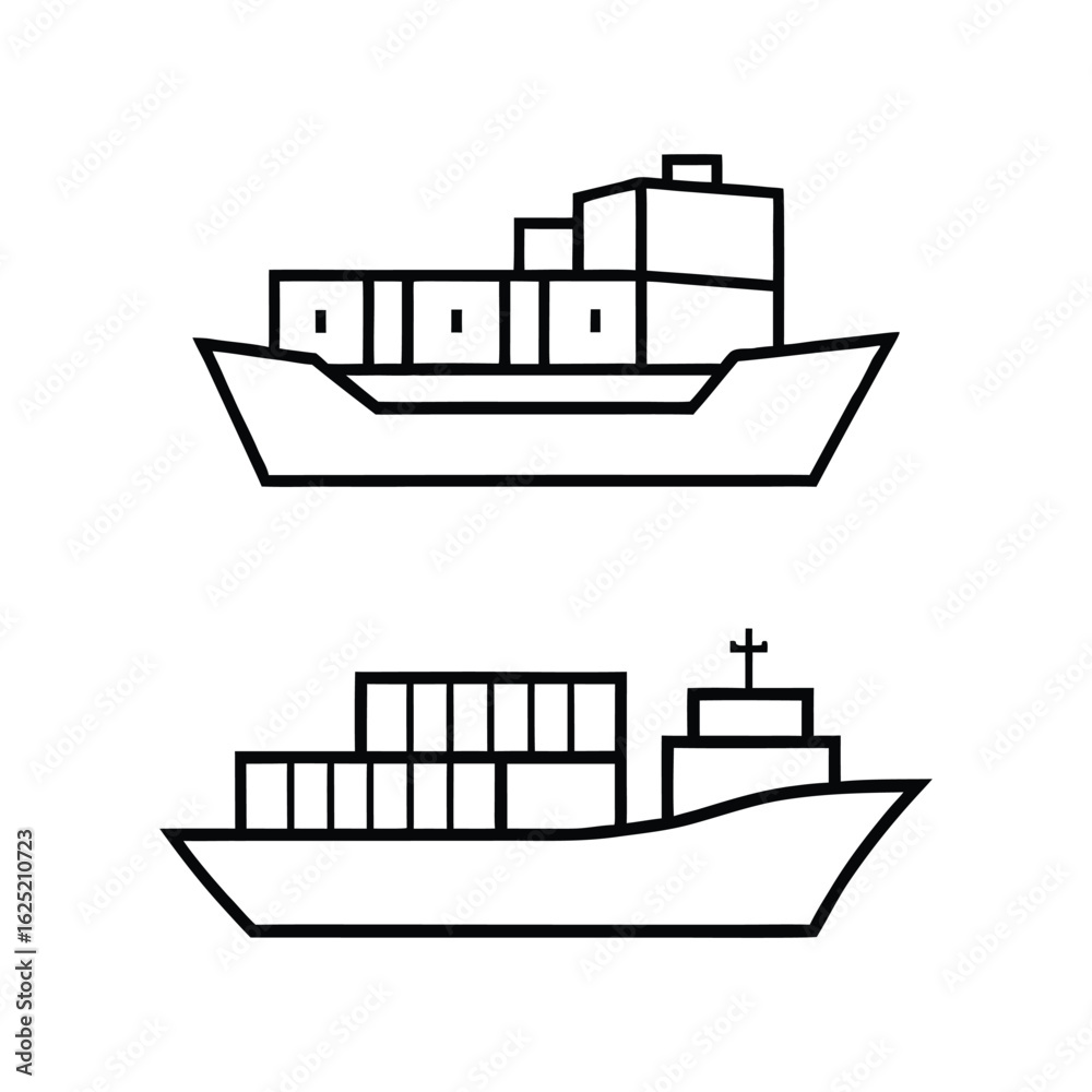 Obraz premium Set of cargo ship with containers line art vector illustration