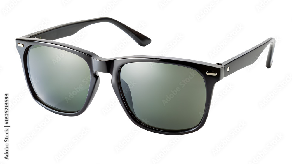 Classic Black Sunglasses with Green Lenses on Transparent Background Classic Black Sunglasses with Green Lenses on Transparent Background