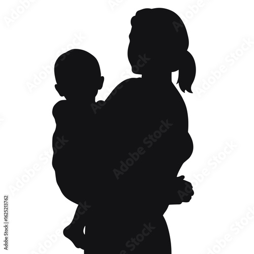 Mother holding baby silhouette. Tender mother and child silhouette image perfect for parenting blogs or adoption agency brochures.  Silhouette symbolizes family unity and maternal love