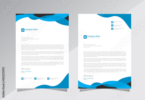 Corporate letterhead template design with blue color. Simple and Professional business letterhead design template with waves. Letterhead template in flat style , vector eps 10