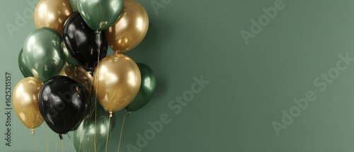 The vibrant arrangement of balloons on a stylish green background