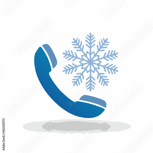 Telephone handset and snowflake in blue, concept for cold weather service
