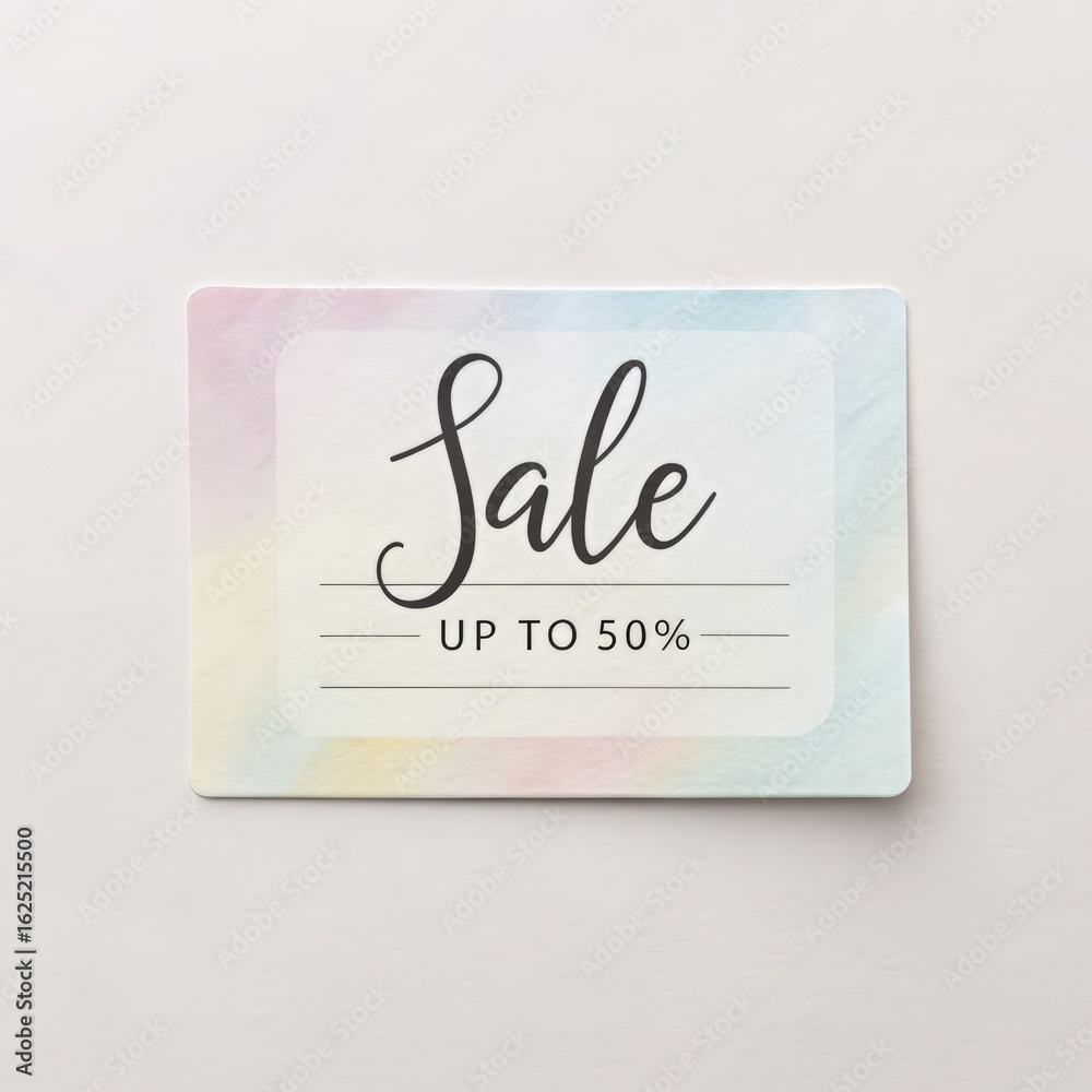 Pastel Watercolor Sale Sign with Up to Fifty Percent Discount Offer Pastel Watercolor Sale Sign with Up to Fifty Percent Discount Offer