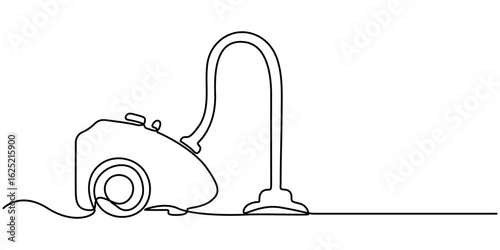 cleaning machine continuous one line drawing, Continuous single line sketch drawing of vacuum cleaner household appliance one line editable stroke vector illustration, One single line drawing. 