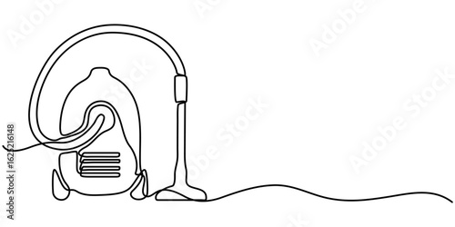 cleaning machine continuous one line drawing, Continuous single line sketch drawing of vacuum cleaner household appliance one line editable stroke vector illustration, One single line drawing. 