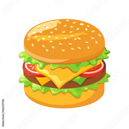 Juicy double cheeseburger 3D icon sesame bun melted cheese lettuce