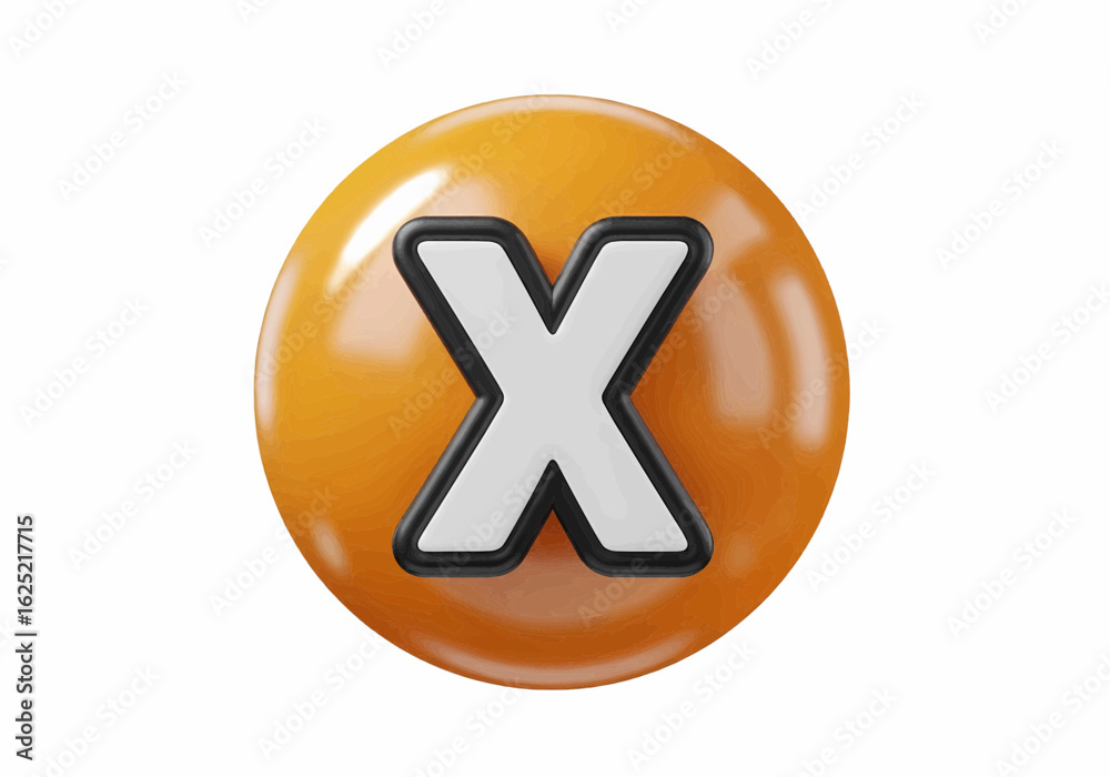 Fototapeta premium Glossy 3D Alphabet Letter X in Orange Sphere – Fun & Educational Vector Icon (A-Z Series)